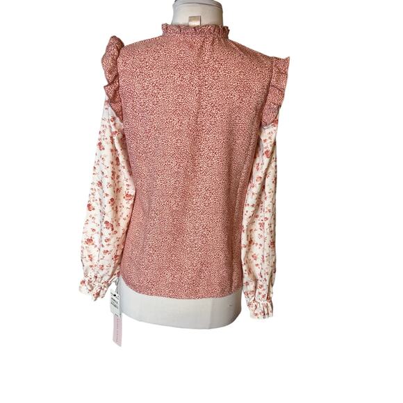NWT Rachel Parcell floral pink cheetah ruffle top - Picture 10 of 10